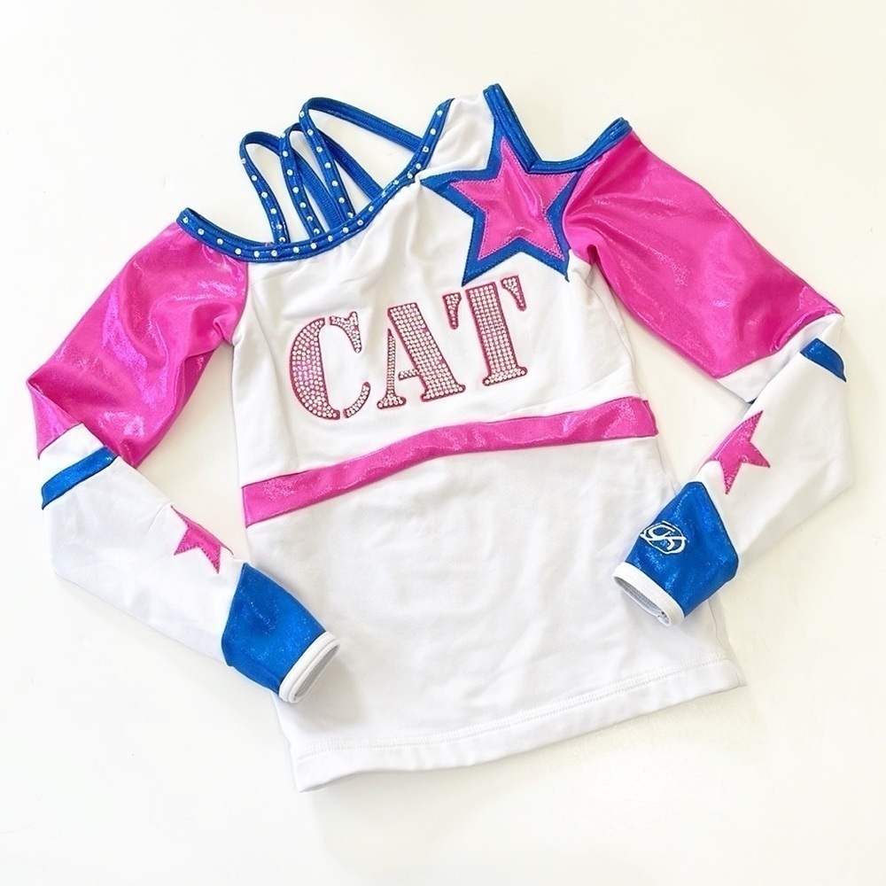 CAT cheerleading rhinestone cut out long sleeve top